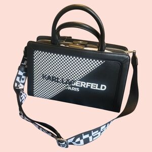 KARL LAGERFELD Paris “Simone” Leather Crossbody Bag Black white